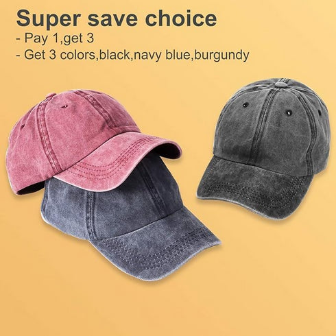 3 Pack Washed Plain Baseball Cap